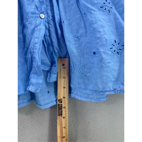 120% Lino Womens Blue Linen Flutter Eyelet Tiered Button Down Midi Dress Size 44 - Picture 5 of 11
